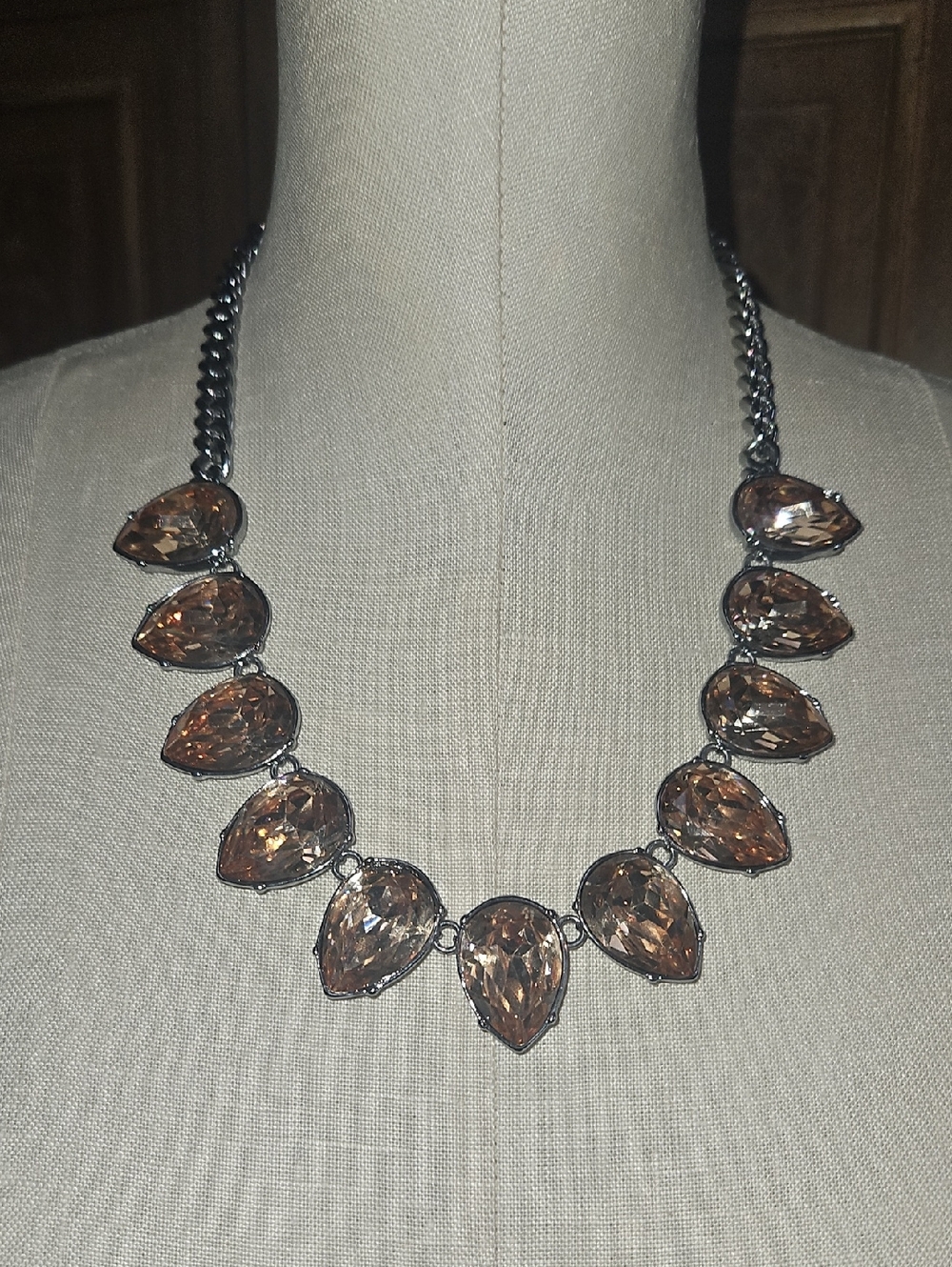 Simply Vera Vera Wang Rose Gold Teardrop Crystal Statement  Necklace 18" To 21"